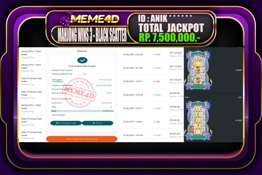 Bukti Jp MEME4D Slot Online 19 Desember 2025
