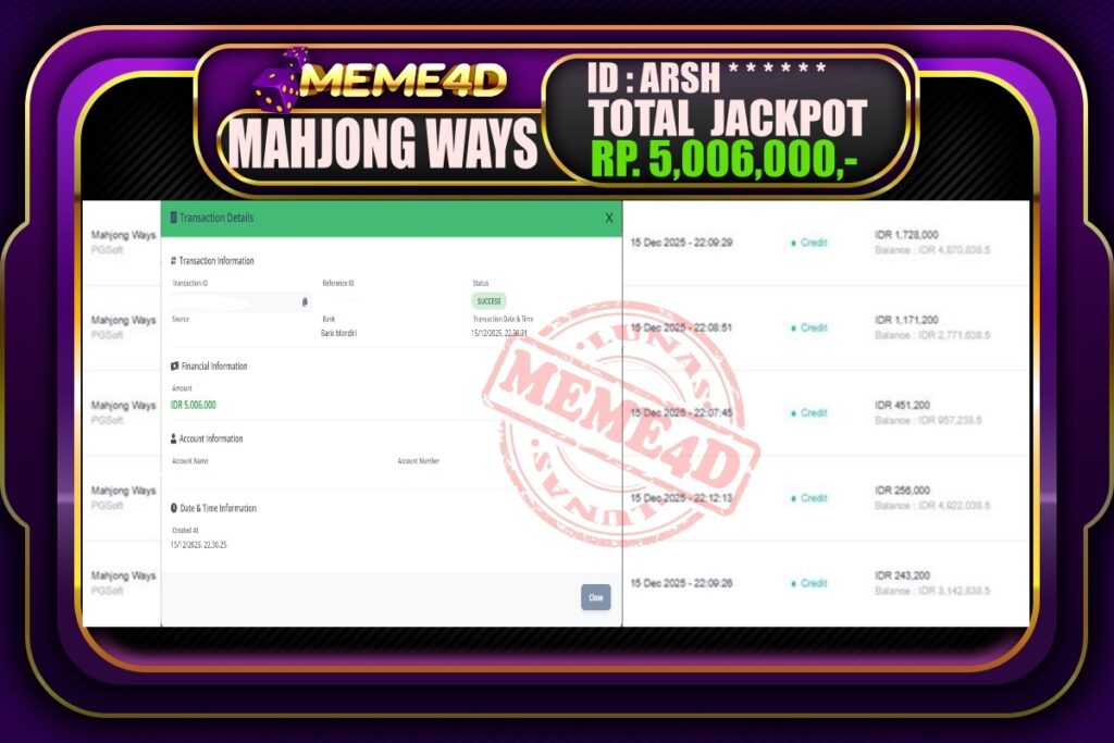 Bukti Jp MEME4D Slot Online 16 Desember 2025