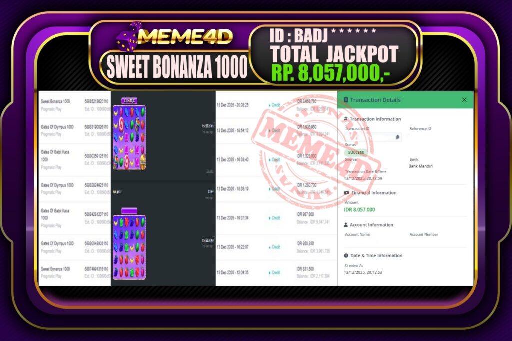 Bukti Jp MEME4D Slot Online 14 Desember 2025