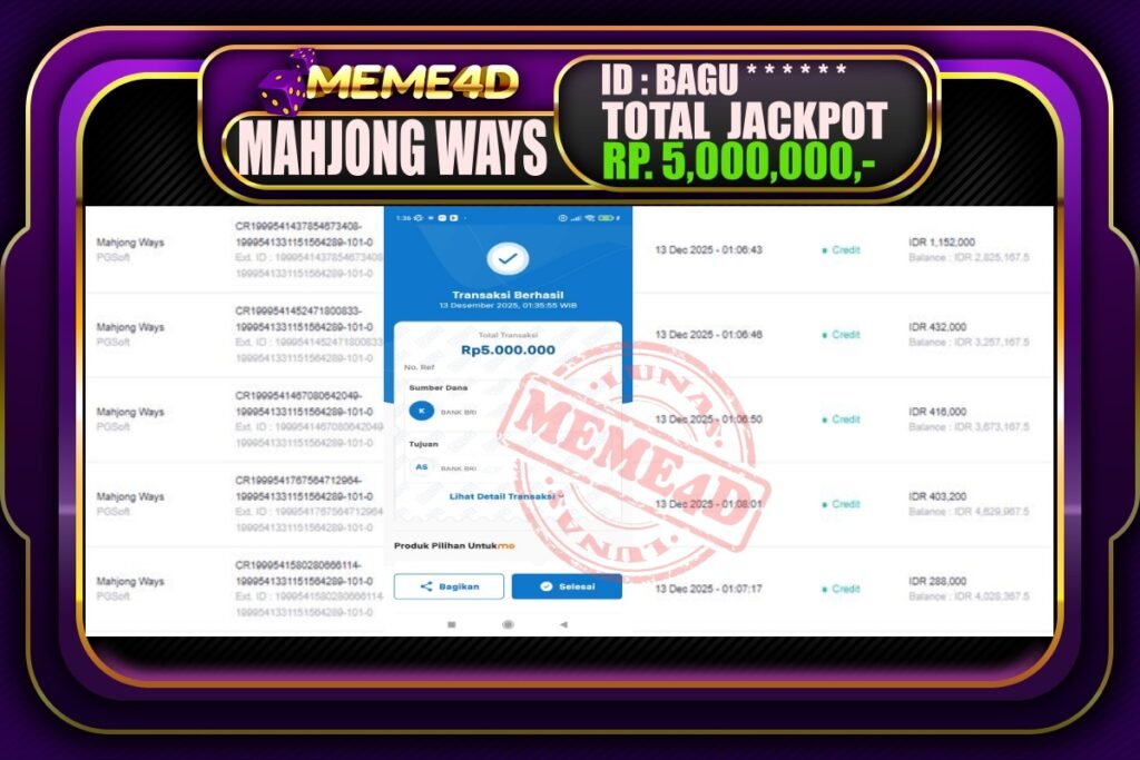 Bukti Jp MEME4D Slot Online 13 Desember 2025