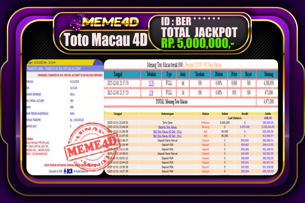 Bukti Jp MEME4D Togel Online 02 Desember 2025