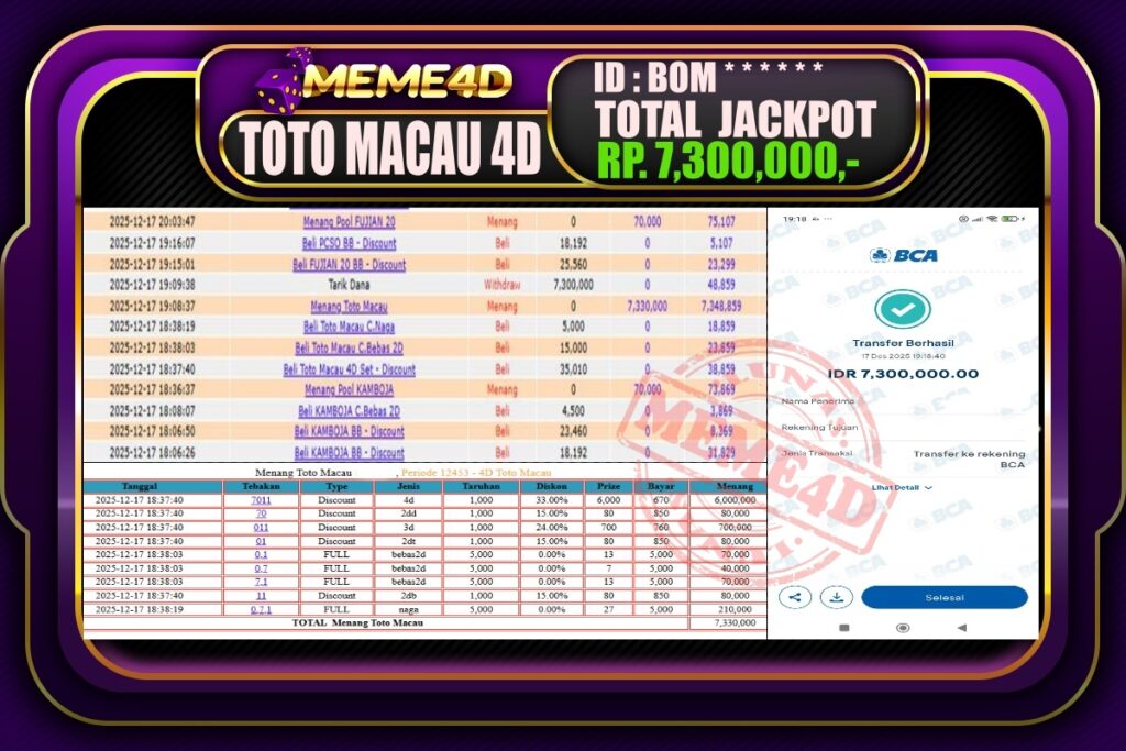 Bukti Jp MEME4D Togel Online 18 Desember 2025