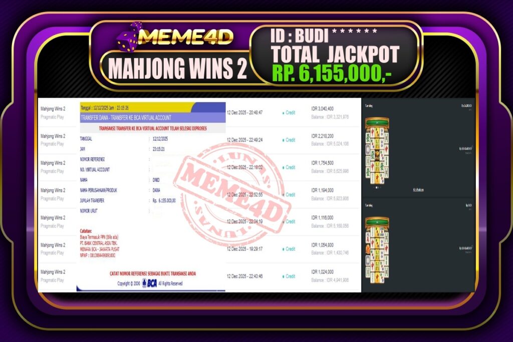 Bukti Jp MEME4D Slot Online 13 Desember 2025