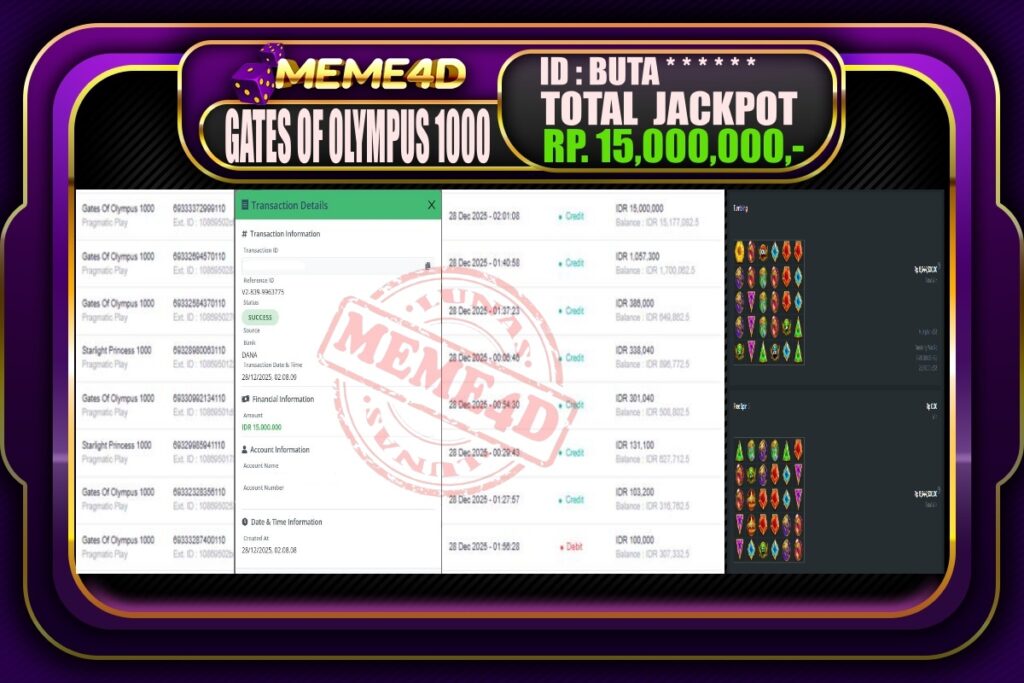 Bukti Jp MEME4D Slot Online 28 Desember 2025