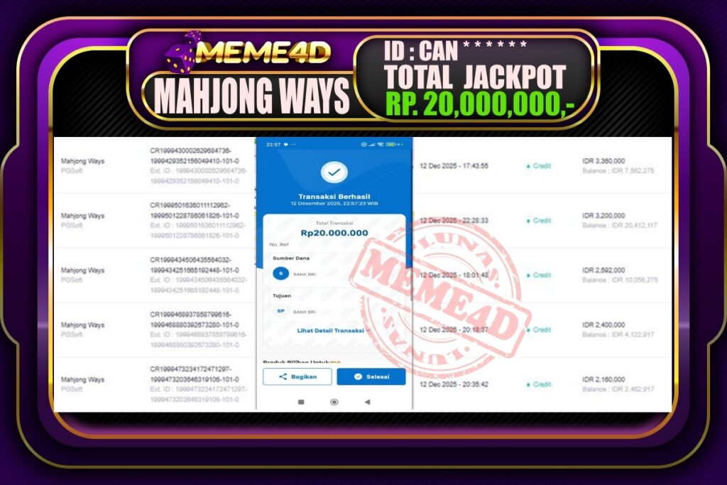 Bukti Jp MEME4D Slot Online 13 Desember 2025