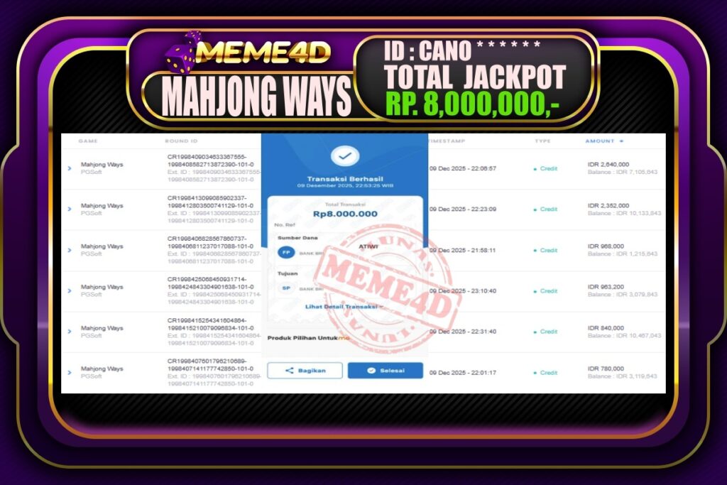 Bukti Jp MEME4D Slot Online 10 Desember 2025
