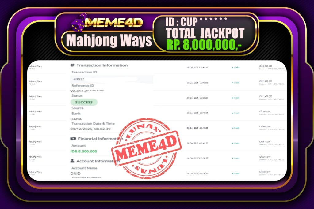 Bukti Jp MEME4D Slot Online 09 Desember 2025