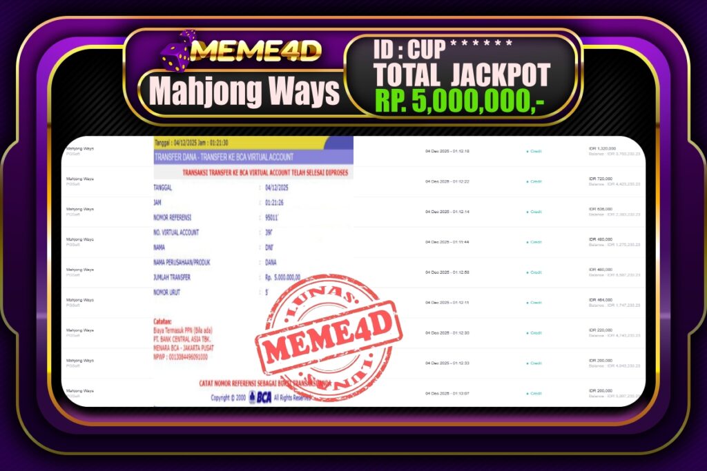 Bukti Jp MEME4D Slot Online 04 Desember 2025