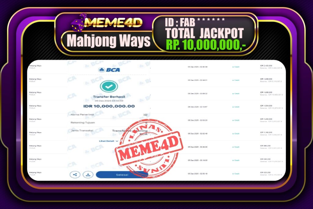 Bukti Jp MEME4D Slot Online 05 Desember 2025