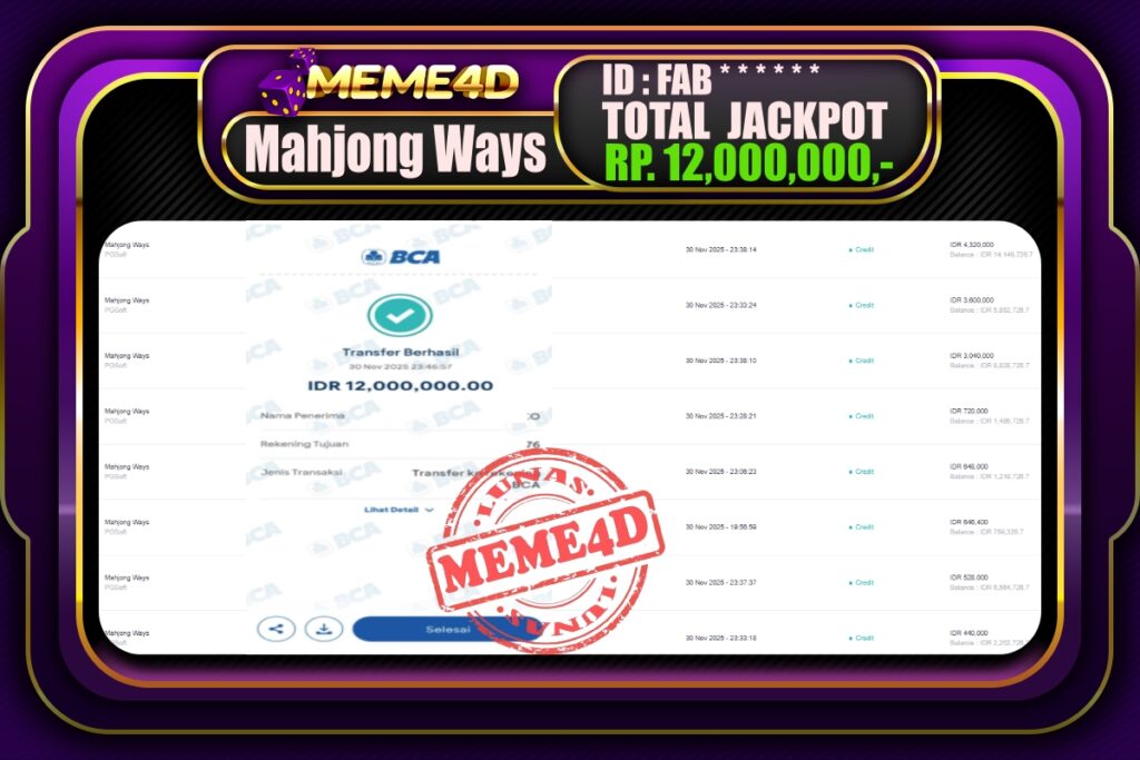 Bukti Jp MEME4D Slot Online 01 Desember 2025
