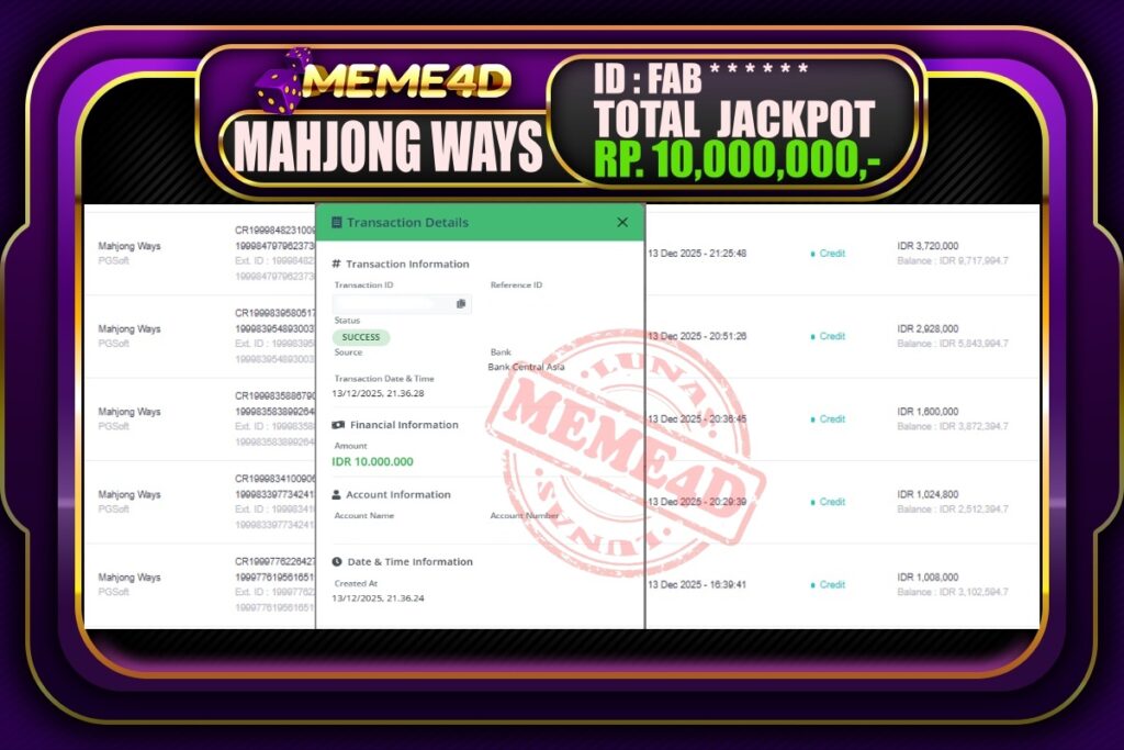 Bukti Jp MEME4D Slot Online 14 Desember 2025