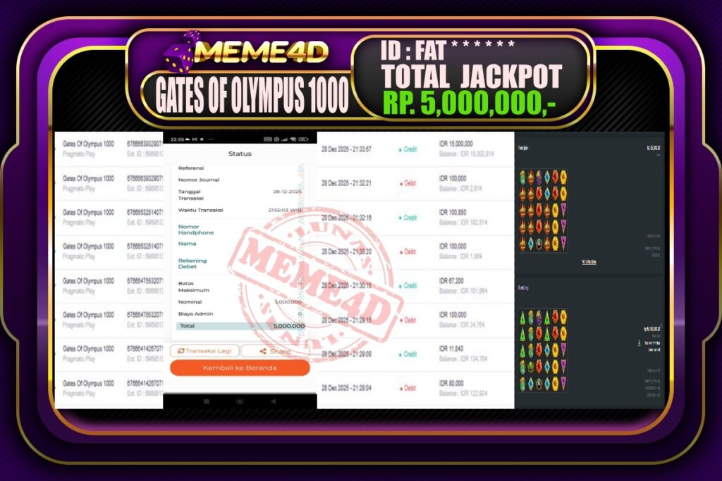 Bukti Jp MEME4D Slot Online 29 Desember 2025
