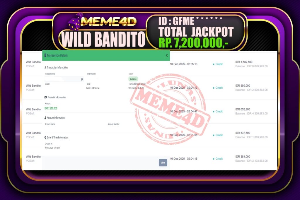 Bukti Jp MEME4D Slot Online 16 Desember 2025