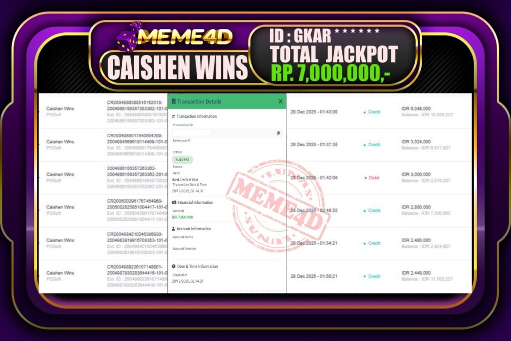 Bukti Jp MEME4D Slot Online 28 Desember 2025