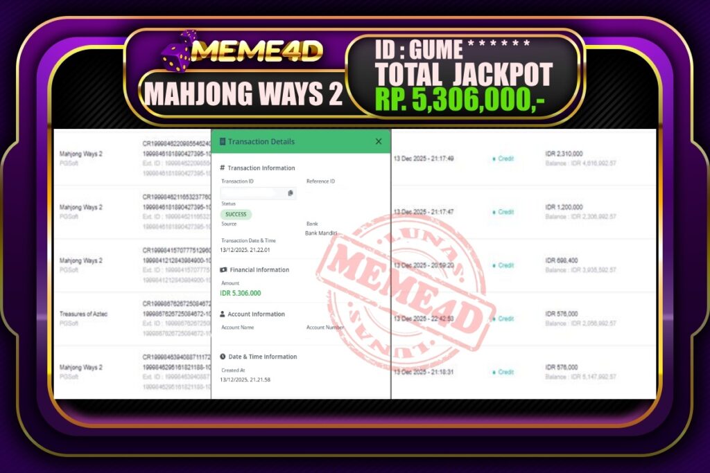 Bukti Jp MEME4D Slot Online 14 Desember 2025