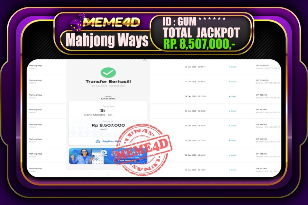 Bukti Jp MEME4D Slot Online 09 Desember 2025