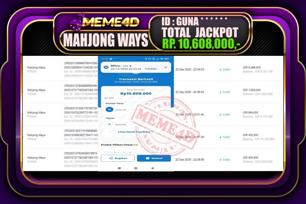 Bukti Jp MEME4D Slot Online 23 Desember 2025