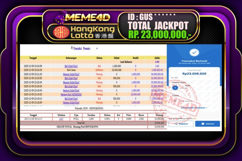 Bukti Jp MEME4D Togel Online 10 Desember 2025