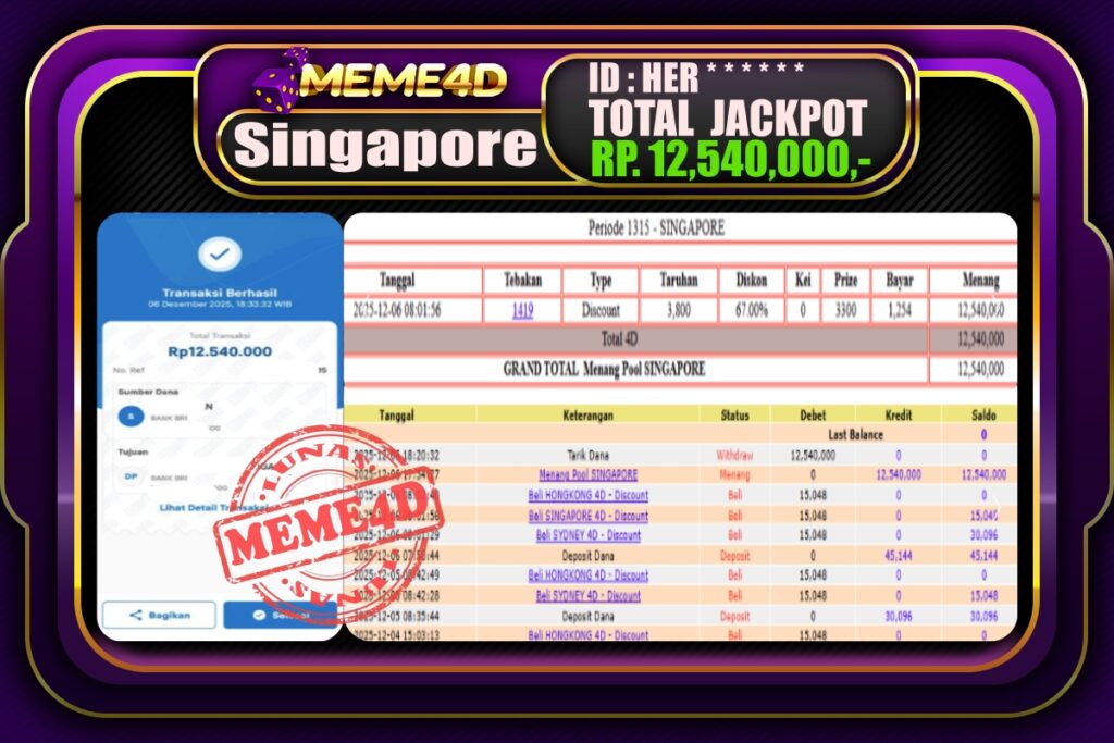 Bukti Jp MEME4D Togel Online 07 Desember 2025