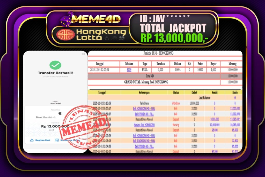 Bukti Jp MEME4D Togel Online 02 Desember 2025