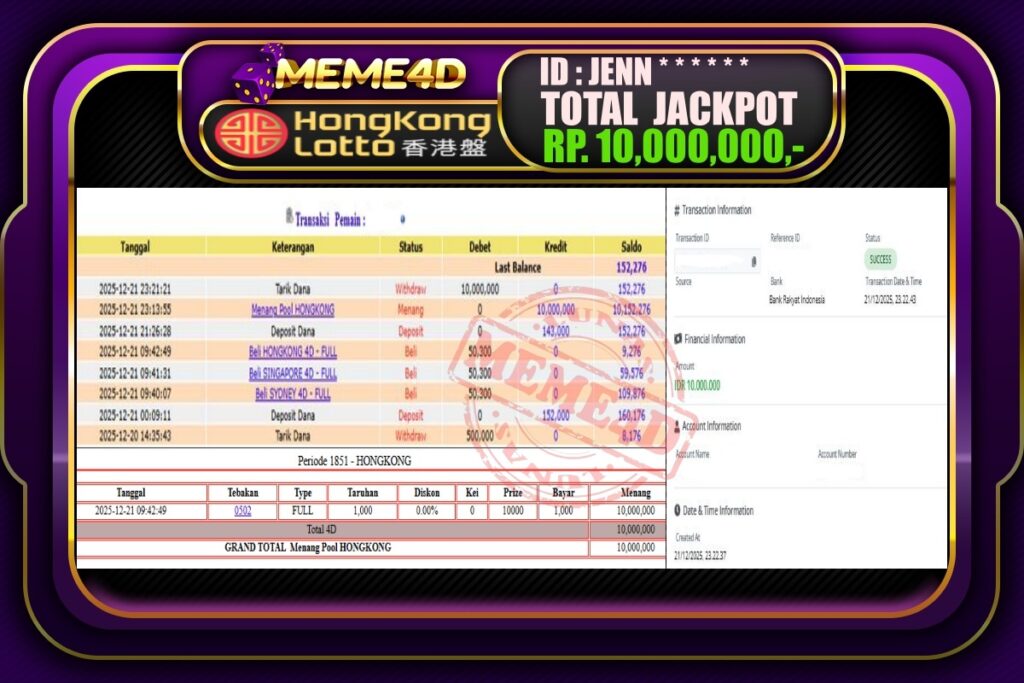 Bukti Jp MEME4D Togel Online 22 Desember 2025