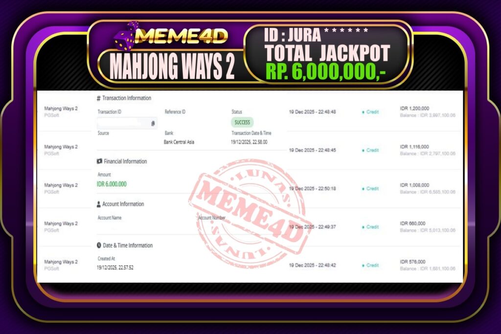 Bukti Jp MEME4D Slot Online 20 Desember 2025