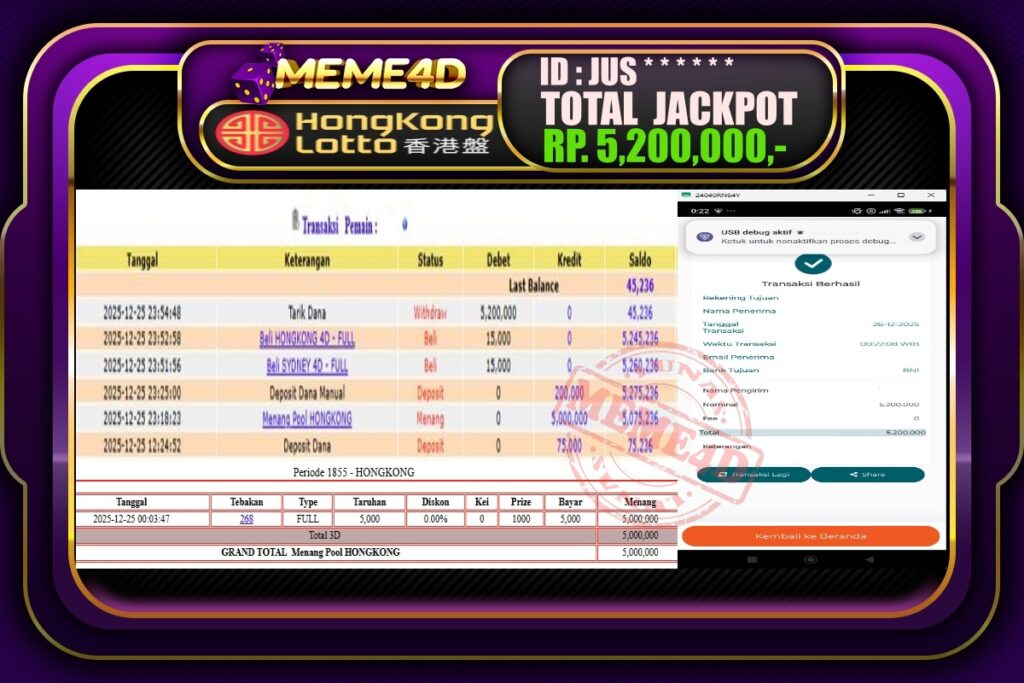 Bukti Jp MEME4D Togel Online 26 Desember 2025