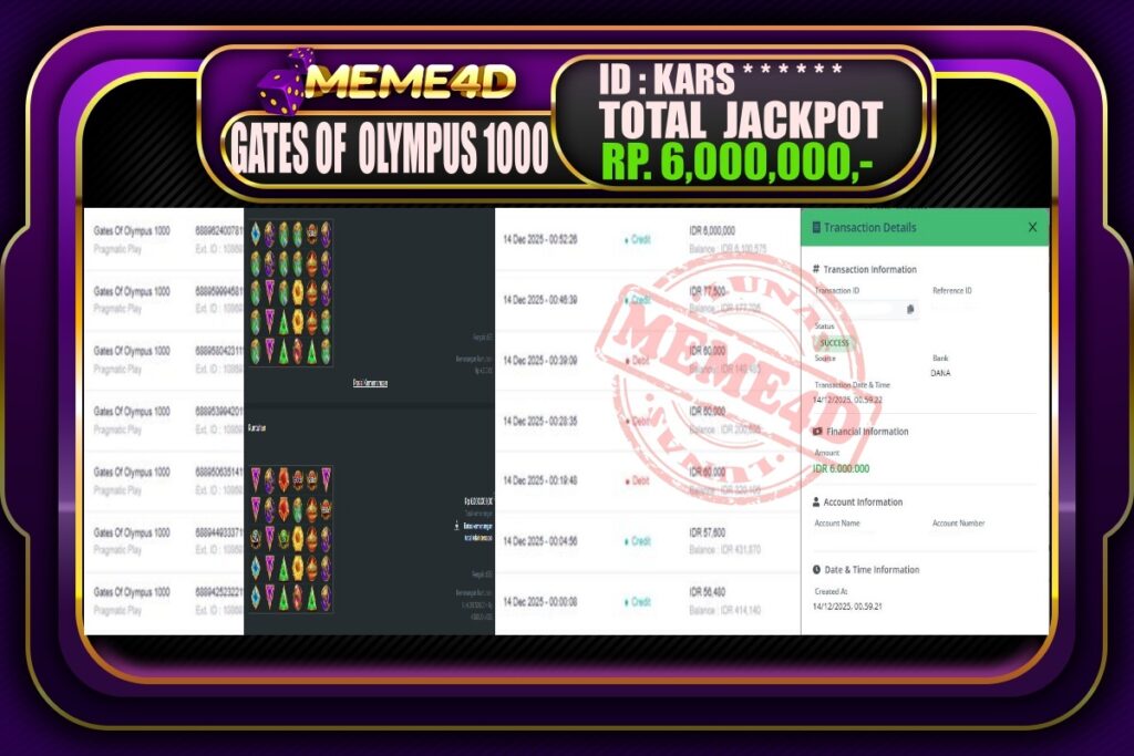 Bukti Jp MEME4D Slot Online 14 Desember 2025