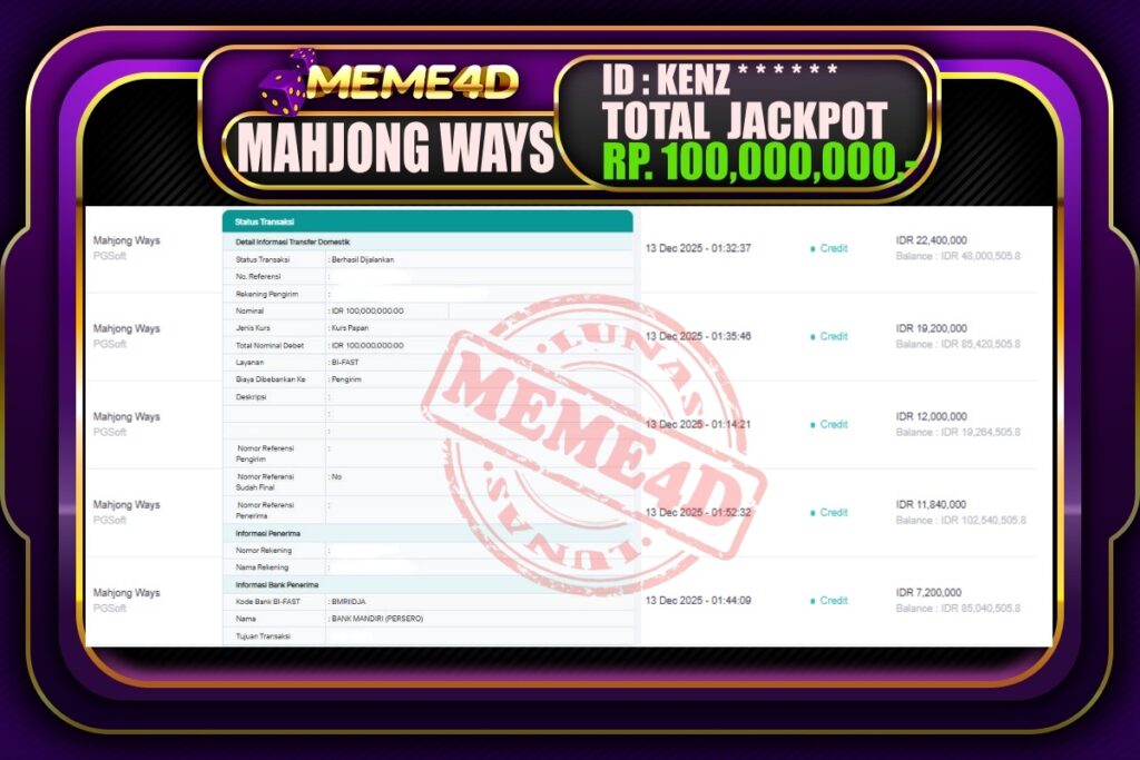 Bukti Jp MEME4D Slot Online 13 Desember 2025