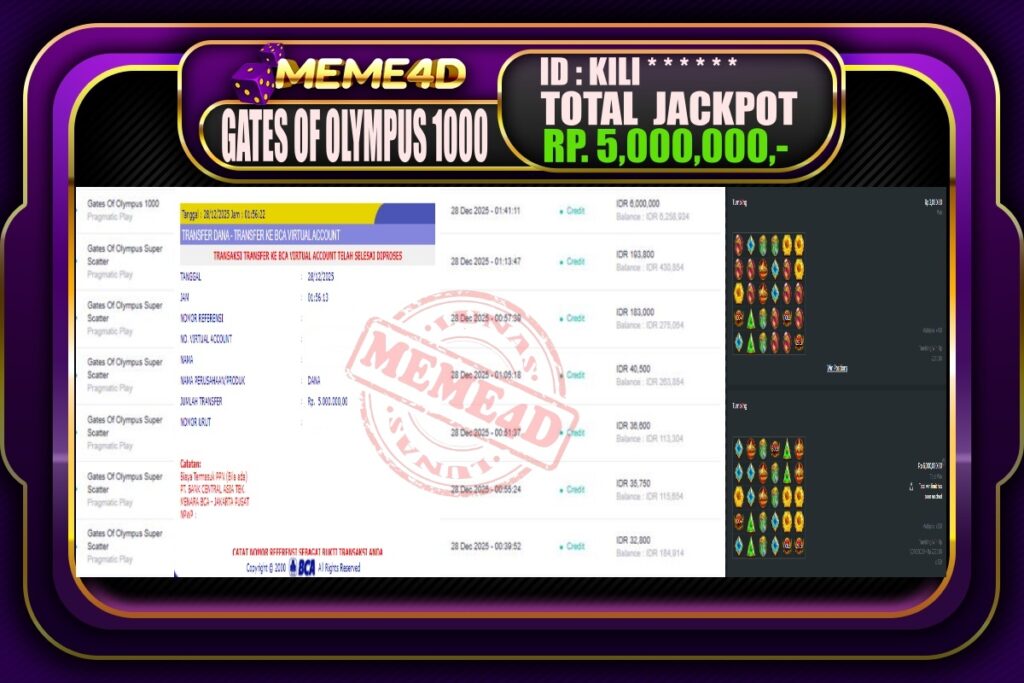 Bukti Jp MEME4D Slot Online 28 Desember 2025