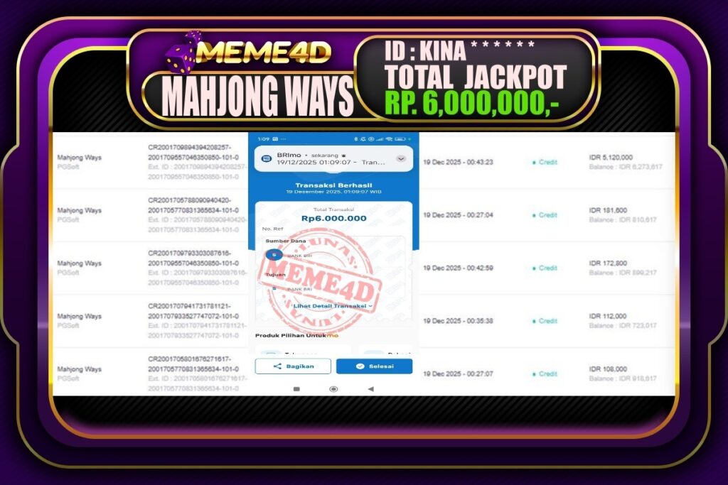 Bukti Jp MEME4D Slot Online 19 Desember 2025`
