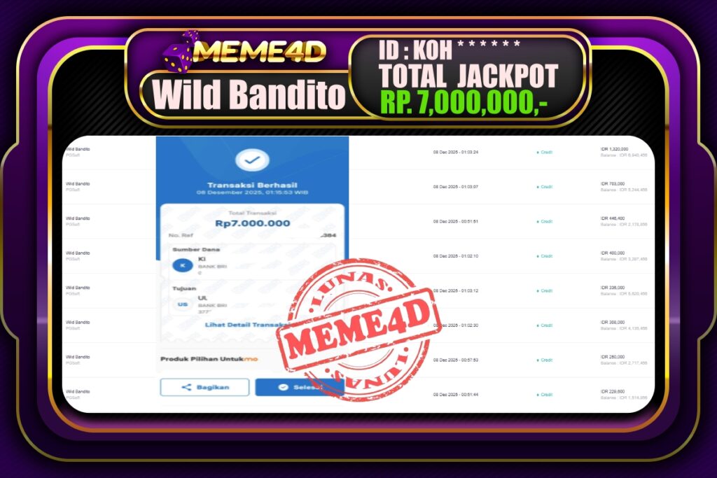 Bukti Jp MEME4D Slot Online 08 Desember 2025