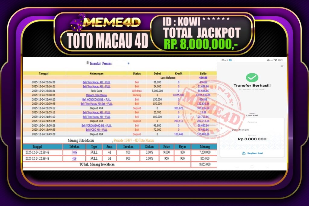Bukti Jp MEME4D Togel Online 25 Desember 2025