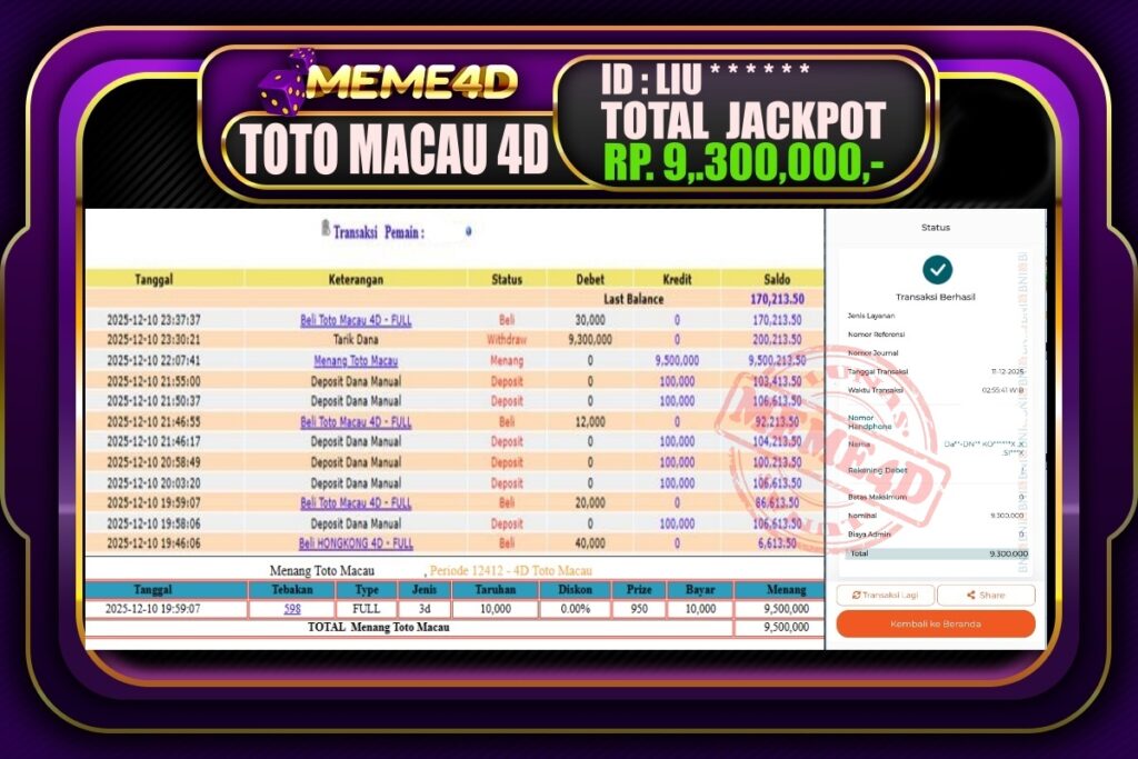 Bukti Jp MEME4D Togel Online 11 Desember 2025