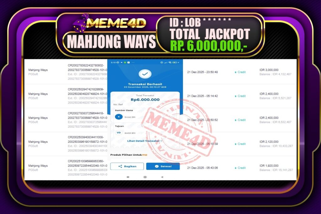 Bukti Jp MEME4D Slot Online 22 Desember 2025