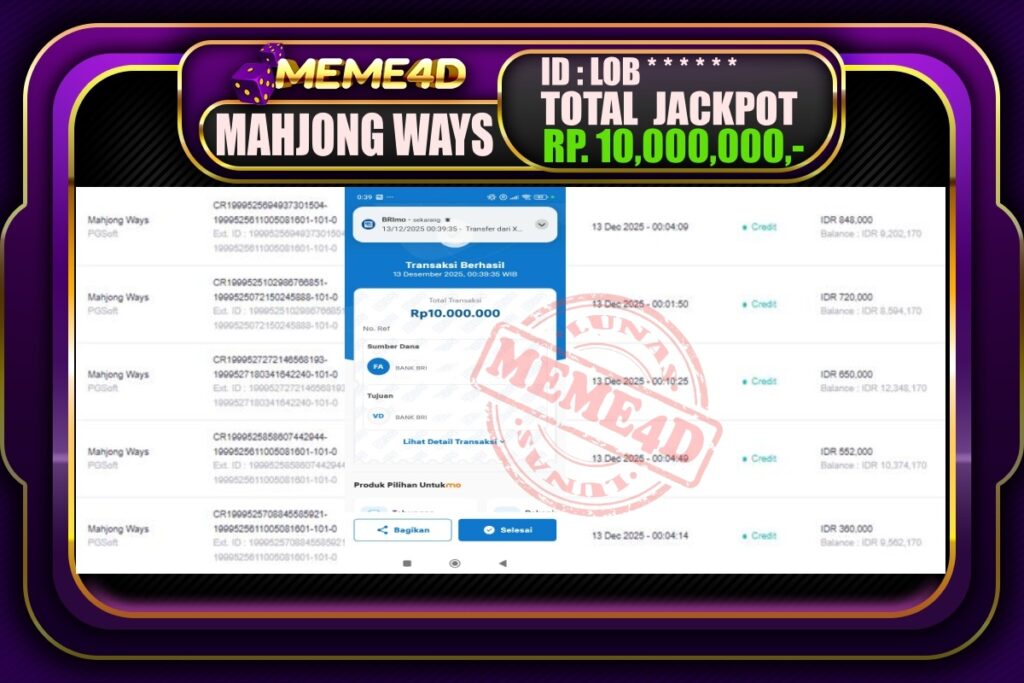 Bukti Jp MEME4D Slot Online 13 Desember 2025