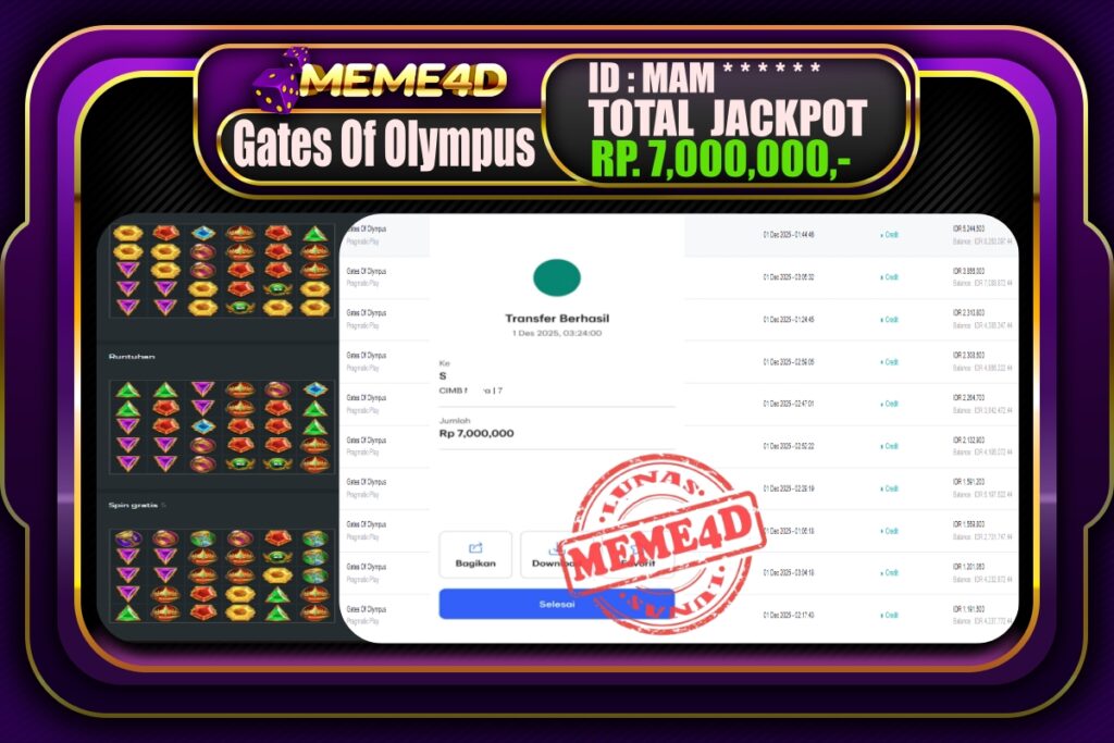 Bukti Jp MEME4D Slot Online 01 Desember 2025