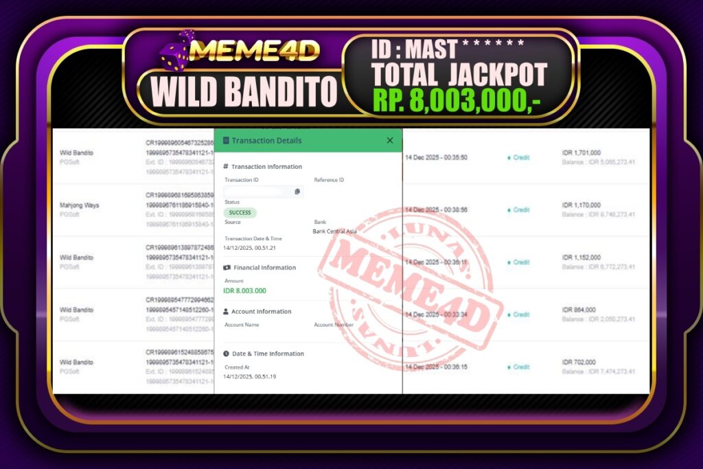 Bukti Jp MEME4D Slot Online 14 Desember 2025