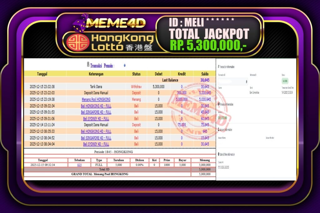 Bukti Jp MEME4D Togel Online 16 Desember 2025