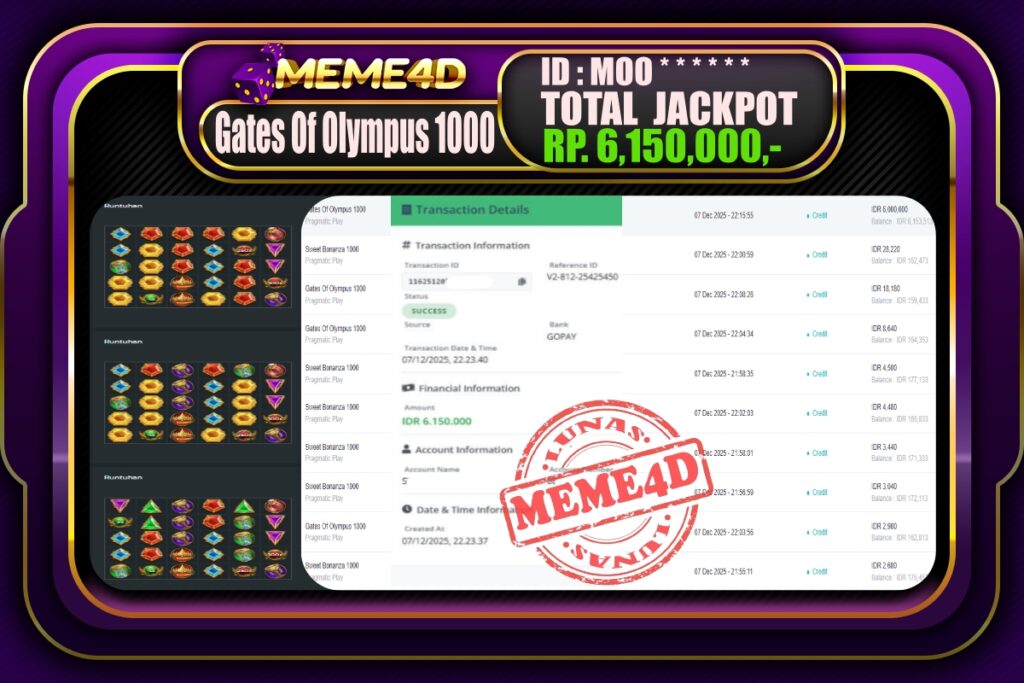 Bukti Jp MEME4D Slot Online 08 Desember 2025