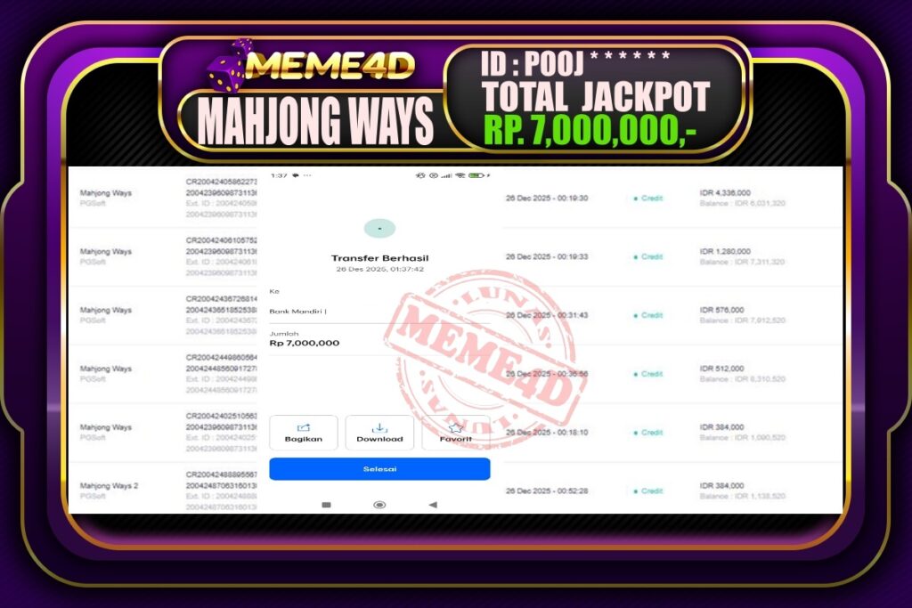 Bukti Jp MEME4D Slot Online 26 Desember 2025