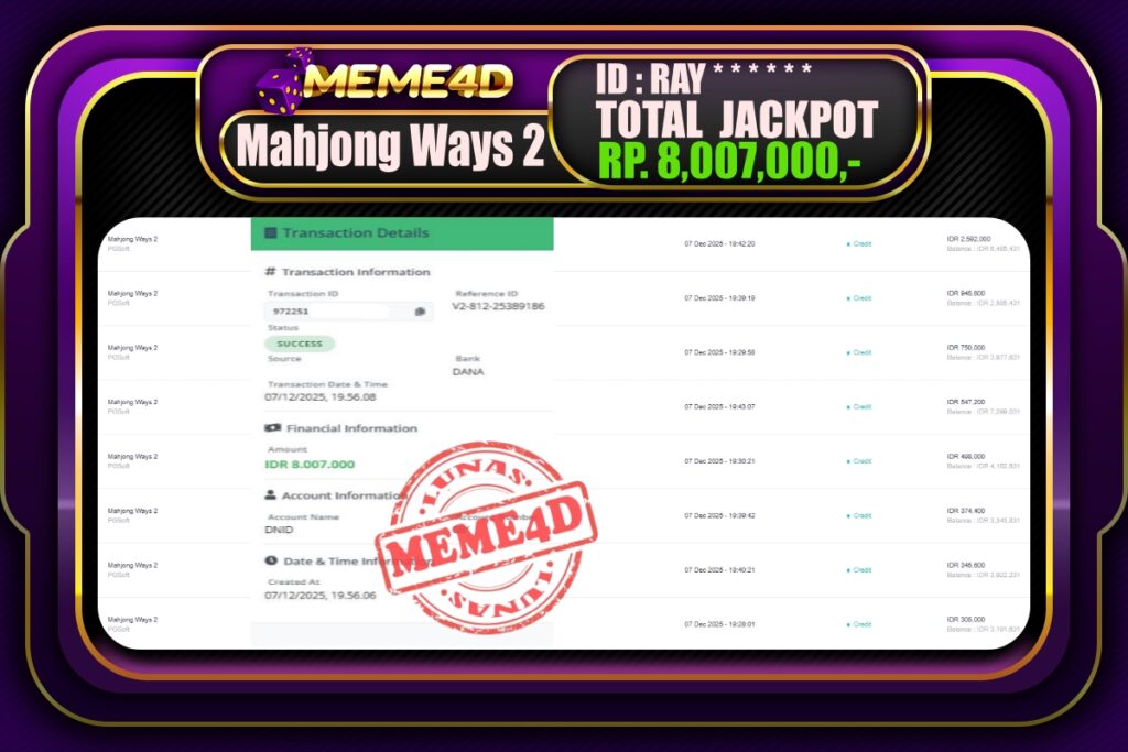 Bukti Jp MEME4D Slot Online 08 Desember 2025
