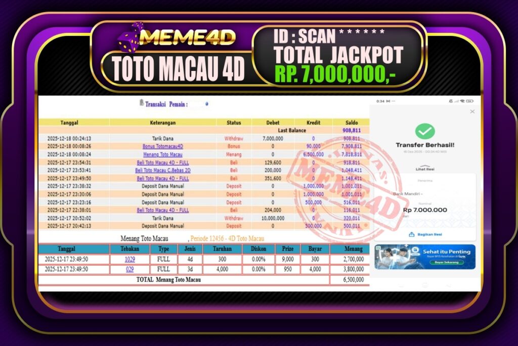 Bukti Jp MEME4D Togel Online 18 Desember 2025