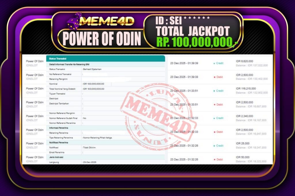 Bukti Jp MEME4D Slot Online 23 Desember 2025