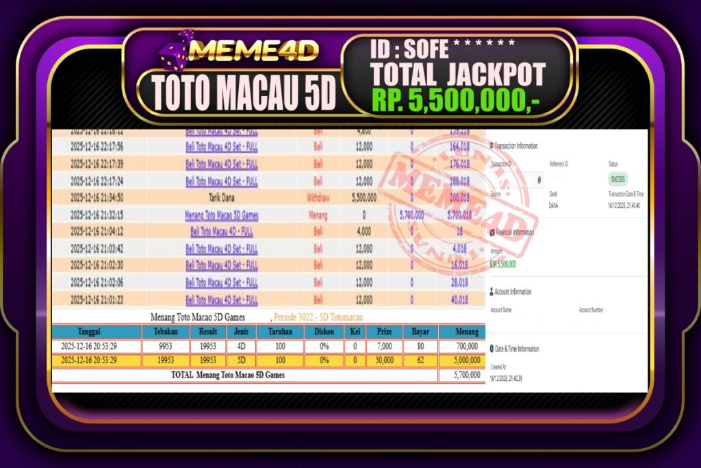 Bukti Jp MEME4D Togel Online 17 Desember 2025