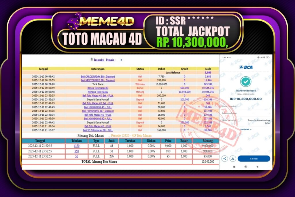 Bukti Jp MEME4D Togel Online 12 Desember 2025