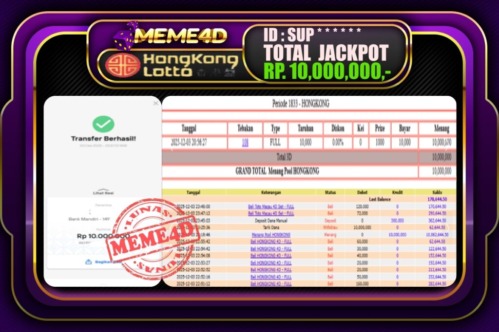 Bukti Jp MEME4D Togel Online 04 Desember 2025
