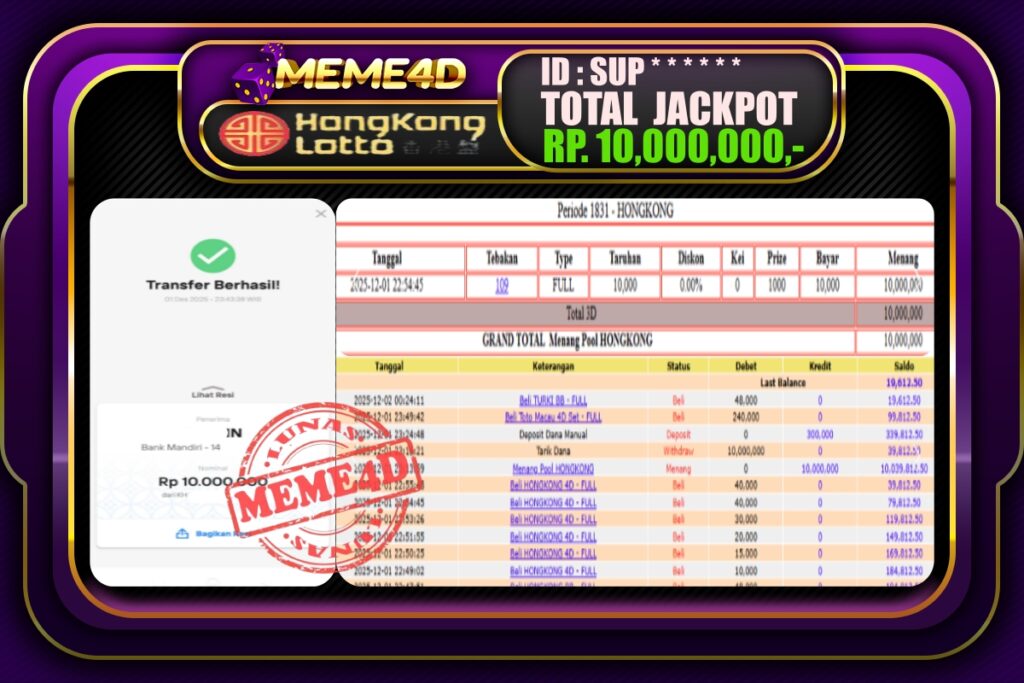 Bukti Jp MEME4D Togel Online 02 Desember 2025