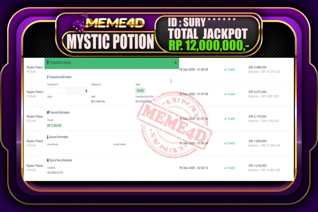 Bukti Jp MEME4D Slot Online 16 Desember 2025