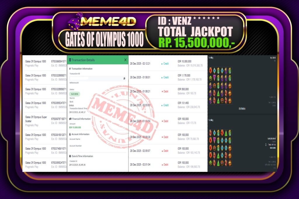 Bukti Jp MEME4D Slot Online 28 Desember 2025